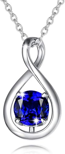 ONE: Birthstone Necklace Gifts For Women, Love Pendant Birthstone Jewelry 16+2 inch Silver Chain SEPTEMBER