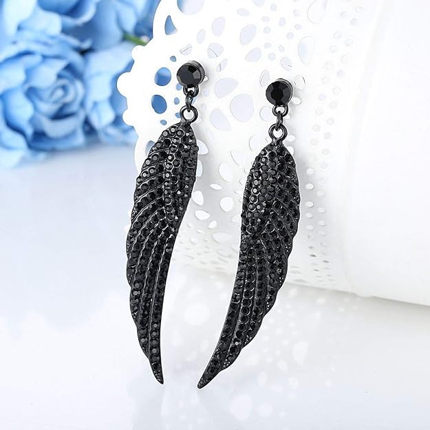 ONE PAIR: Vintage Floral Teardrop Butterfly Wing Black Austrian Crystal Drop Dangle Earrings for Women