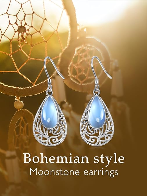 ONE:  Filigree Earrings Color: Moonstone Dangle Earrings 925 Sterling Silver