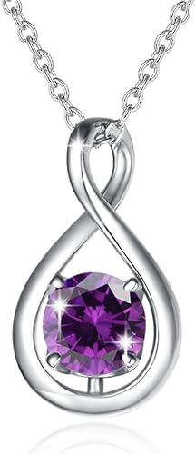 Color: Feb. Amethyst ONE: Birthstone Necklace Gifts For Women, Love Pendant Birthstone Jewelry 16+2 inch Silver Chain FEB