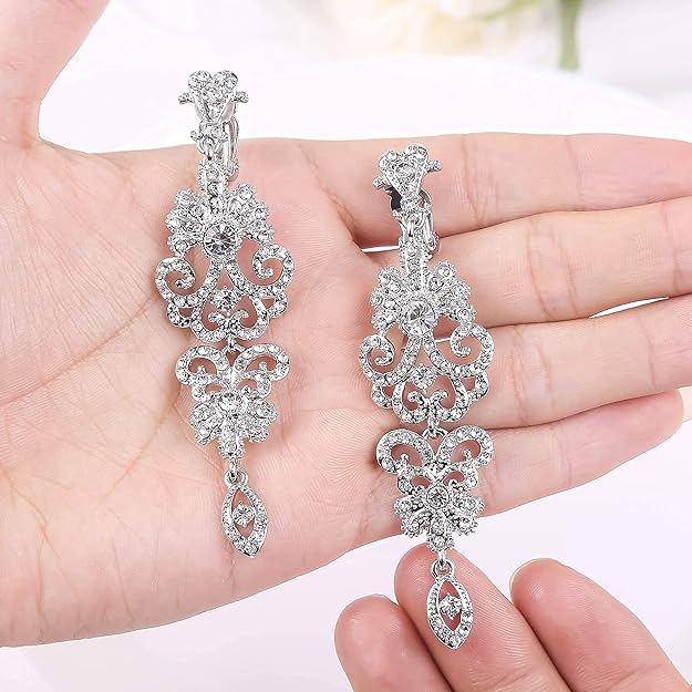 ONE PAIR: Crystal Multi Gold/Silver Rhinestone Chandelier Wedding Bridal Dangle Earrings