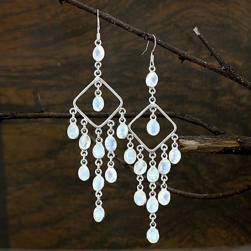 ONE: Exquisite Color: MOONSTONE Dangle Earrings 925 Sterling Silver