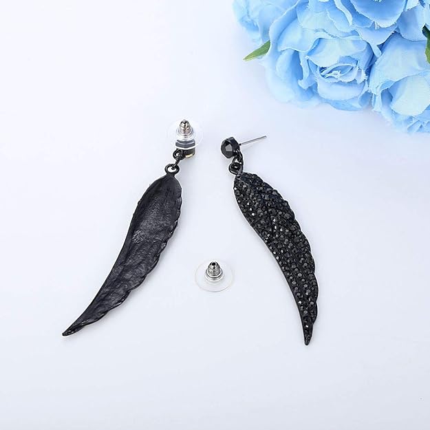 ONE PAIR: Vintage Floral Teardrop Butterfly Wing Black Austrian Crystal Drop Dangle Earrings for Women