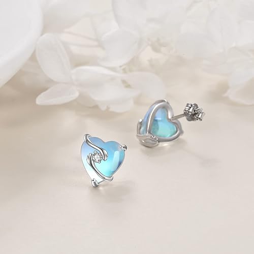 ONE: Exquisite HEART HANDS Color: MOONSTONE Dangle Earrings 925 Sterling Silver