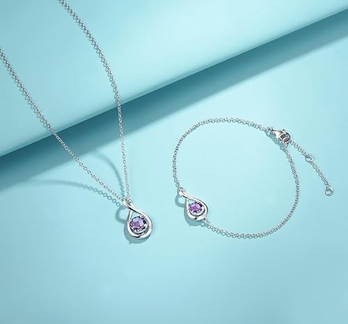 ONE: Birthstone Necklace Gifts For Women, Love Pendant Birthstone Jewelry 16+2 inch Silver Chain JUNE  Alexandrite