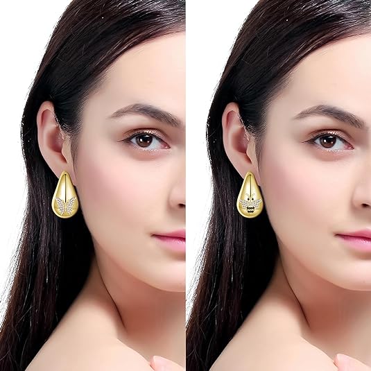 2 Pairs Earrings Set for Women, Lightweight Hollow Gold Hoops. Silver Hoop Earrings, 14k Gold Teardrop Hoop Earrings, Rhinestone Waterdrop Earrings Set