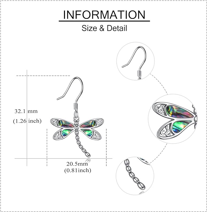 ONE: Dragonfly Dangle Drop Earrings  925 Sterling Silver