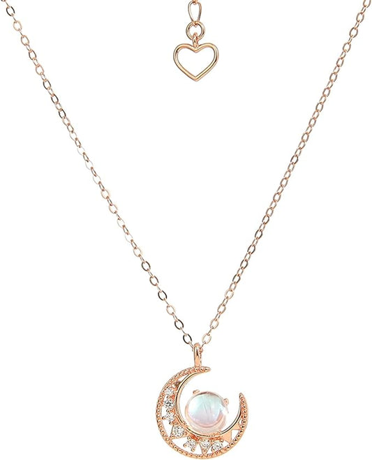 ONE :💎 Moonstone Pendant Necklace   💎Color: 18k Rose Gold Plated