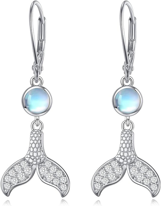 ONE:  Exquisite Mermaid Tail Earrings Color: Moonstone Dangle Earrings 925 Sterling Silver