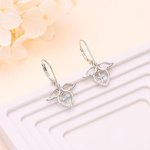 ONE:  Style: HEART CROSS WINGS Dangle Earrings 925 Sterling Silver