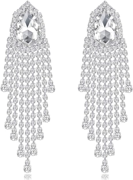 ONE PAIR: Crystal Multi Gold/Silver Rhinestone Chandelier Wedding Bridal Dangle Earrings