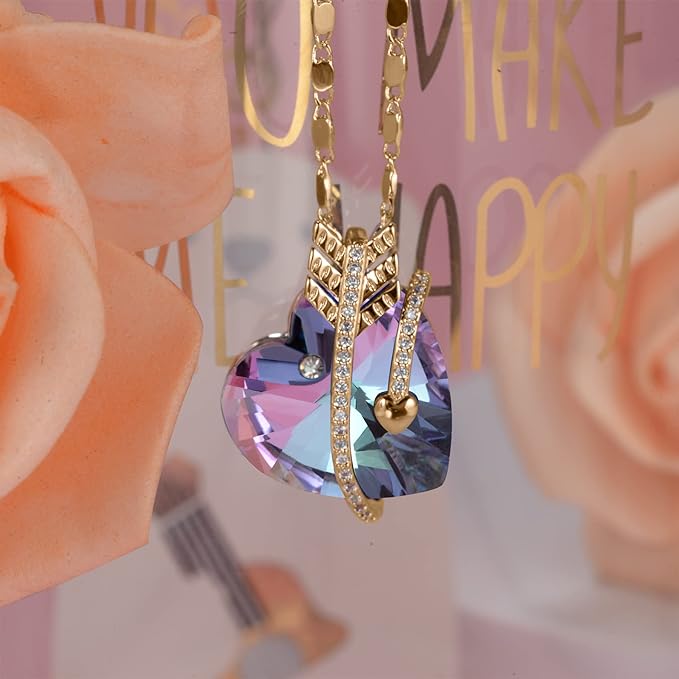 ONE :💎Elegant Gold Purple Heart Pendant Necklace was made of blue crystal, which sparkles all the time