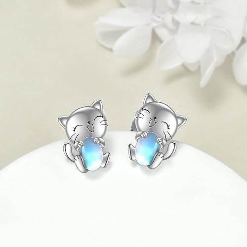 ONE: Exquisite Cat: MOONSTONE Dangle Earrings 925 Sterling Silver