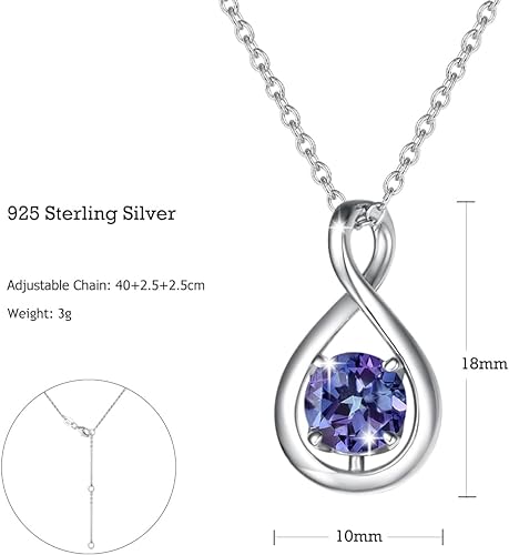 ONE: Birthstone Necklace Gifts For Women, Love Pendant Birthstone Jewelry 16+2 inch Silver Chain JUNE  Alexandrite