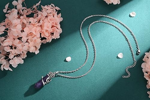 ONE :💎DAINTY FLOWER NATURAL HEALING CRYSTAL: Amethyst NECKLACE Fine Jewelry 💎