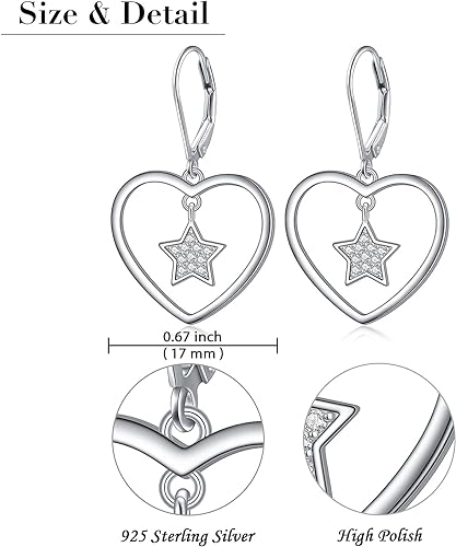 ONE:  Style: HEART STAR DROP Dangle Earrings 925 Sterling Silver
