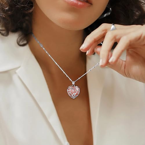 ONE: 💓July-Synthetic Cherry Quartz Heart Crystal Necklace 925 Sterling Silver