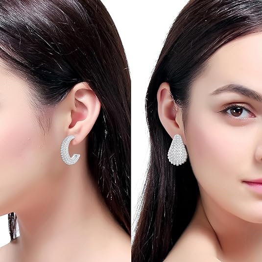 2 Pairs Earrings Set for Women, Lightweight Hollow Gold Hoops. Silver Hoop Earrings, 14k Gold Teardrop Hoop Earrings, Rhinestone Waterdrop Earrings Set