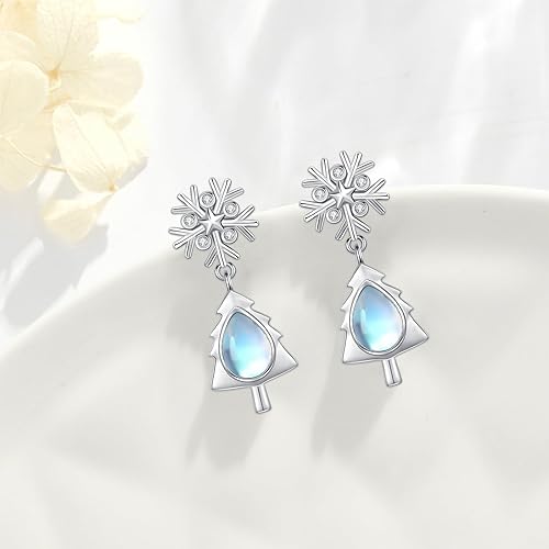 ONE:  Exquisite Snow Flake's Tree Color: MOONSTONE  Dangle Earrings 925 Sterling Silver