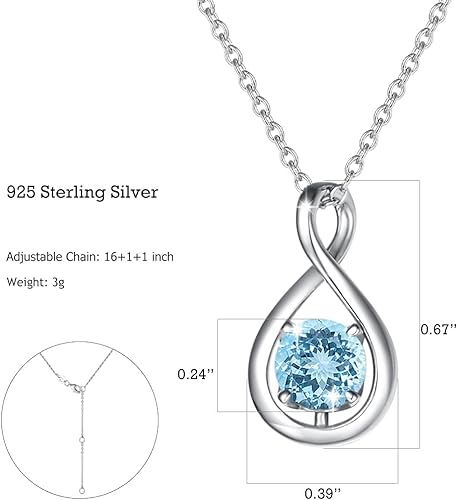 ONE: Birthstone Necklace Gifts For Women, Love Pendant Birthstone Jewelry 16+2 inch Silver Chain MARCH
