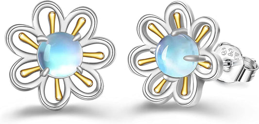 ONE: Exquisite Flower Gold Color: MOONSTONE Dangle Earrings 925 Sterling Silver