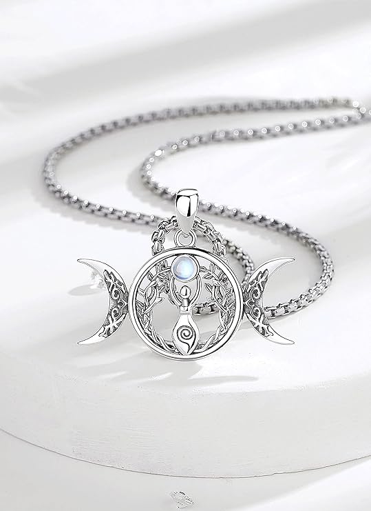 ONE :💎Triple Moon Goddess - Moonstone Pendant Necklace Fine Jewelry 💎