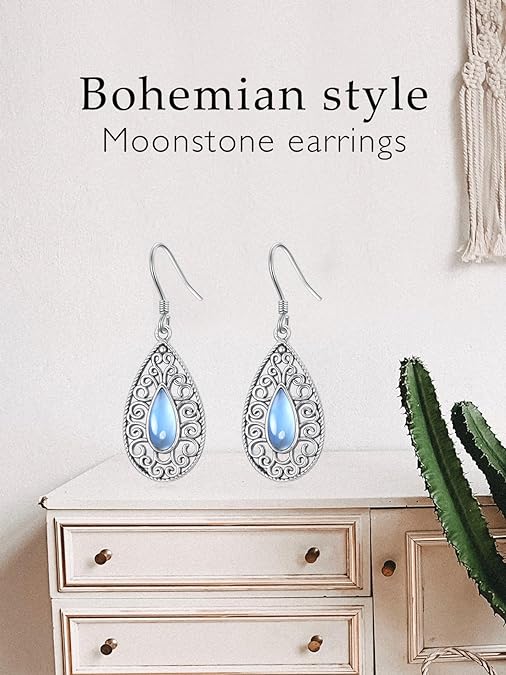 ONE:  Filigree Earrings Color: Moonstone Dangle Earrings 925 Sterling Silver