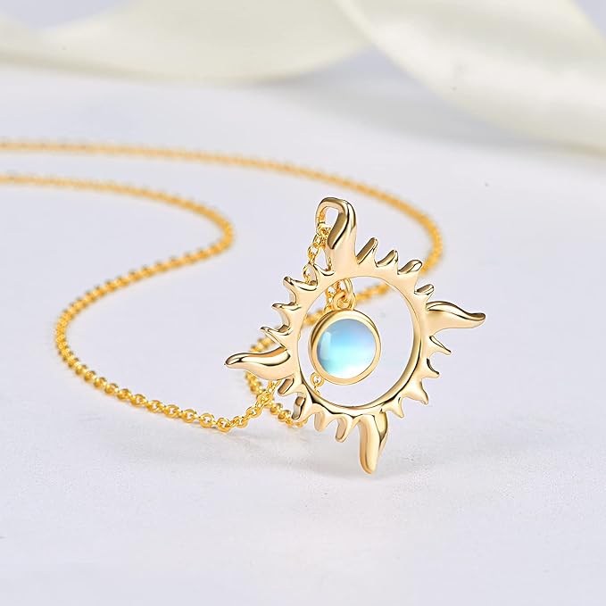 ONE :💎 Golden Sun Pendant Necklace 💎 925 Sterling Silver MOONSTONE