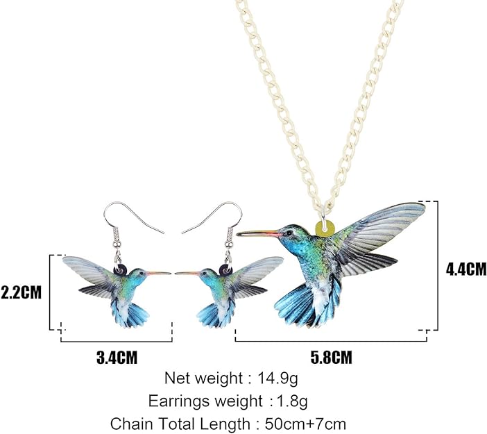 ONE: Set Pendant Necklace and Dangle Earrings SET Hummingbird Birds