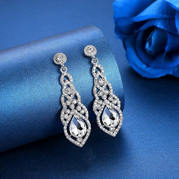 ONE PAIR: Crystal Multi Gold/Silver Rhinestone Chandelier Wedding Bridal Dangle Earrings