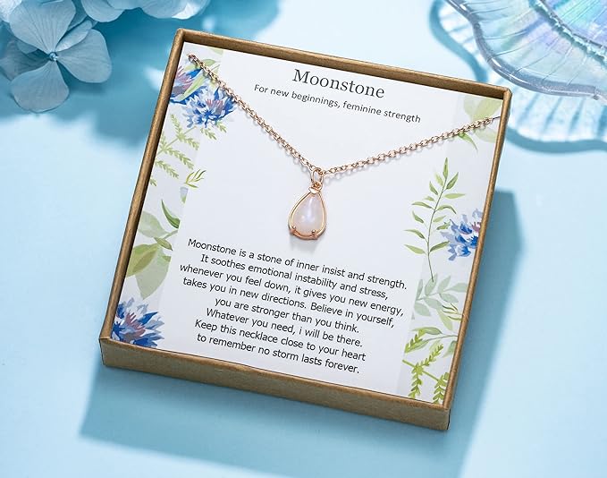 ONE: HOPE LOVE SHINE New Beginnings Rainbow Moonstone 925 Sterling Silver Necklace ROSE GOLD