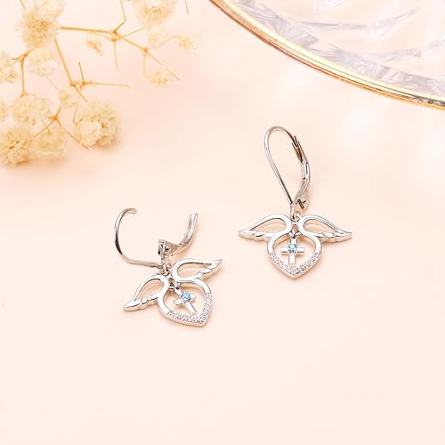 ONE:  Style: HEART CROSS WINGS Dangle Earrings 925 Sterling Silver