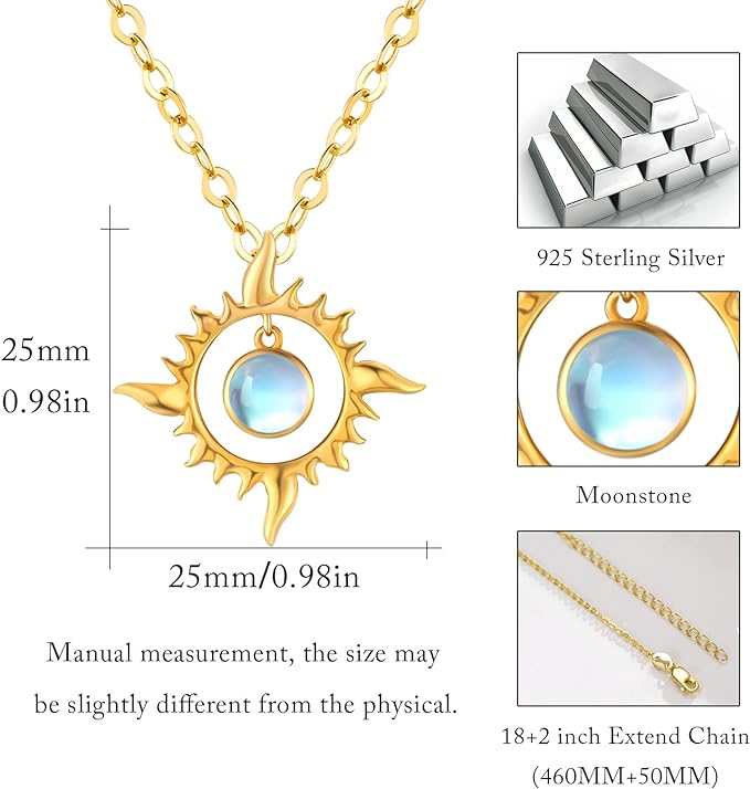 ONE :💎 Golden Sun Pendant Necklace 💎 925 Sterling Silver MOONSTONE