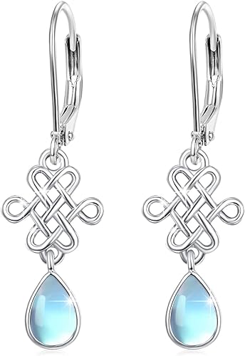 ONE:  Exquisite TEAR DROP Color: MOONSTONE Dangle Earrings 925 Sterling Silver