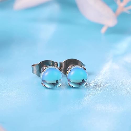 ONE: Exquisite Pure Titanium Stud Color: MOONSTONE Dangle Earrings 925 Sterling Silver