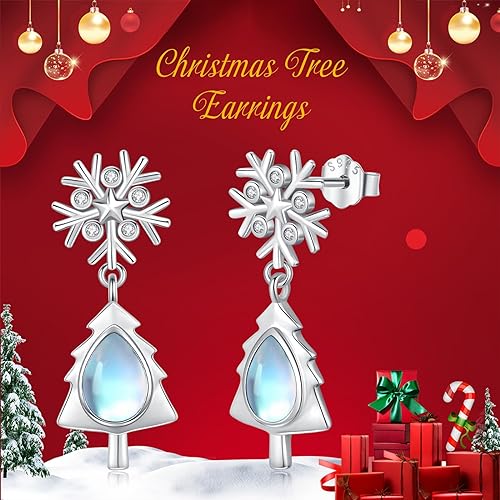 ONE:  Exquisite Snow Flake's Tree Color: MOONSTONE  Dangle Earrings 925 Sterling Silver