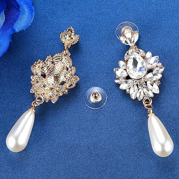 ONE PAIR: Crystal Multi Gold/Silver Rhinestone Chandelier Wedding Bridal Dangle Earrings