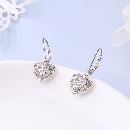 ONE:  Style: Heart CROSS Dangle Earrings 925 Sterling Silver