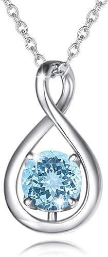 ONE: Birthstone Necklace Gifts For Women, Love Pendant Birthstone Jewelry 16+2 inch Silver Chain MARCH