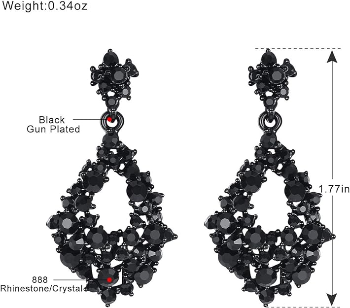 ONE PAIR: Vintage Floral Teardrop Butterfly Wing Black Austrian Crystal Drop Dangle Earrings for Women