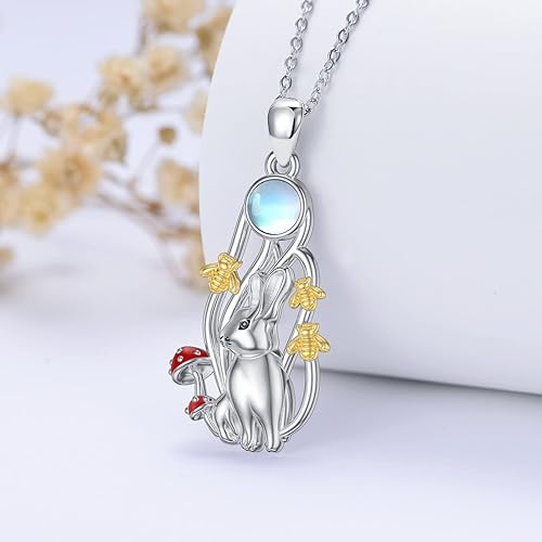 ONE :💎Style: Rabbit Moonstone Pendant Necklace Fine Jewelry 💎