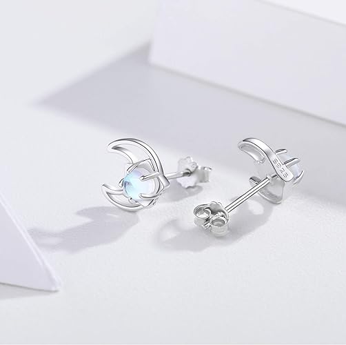 ONE:  Exquisite Moon Star Stud  Color: MOONSTONE  Earrings 925 Sterling Silver