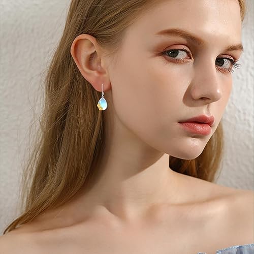 ONE:  Exquisite Daisy Color: MOONSTONE  Dangle Earrings 925 Sterling Silver