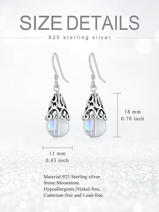 ONE:  Bell Earrings Color: Moonstone Dangle Earrings 925 Sterling Silver