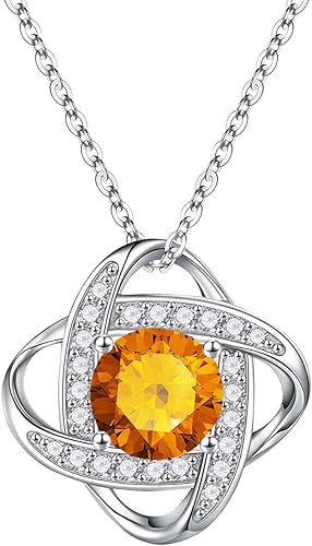 ONE :💎 Birthstone Necklace Gifts For Women, Love Knot Pendant Birthstone Jewelry 18 Inch Silver Chain NOV