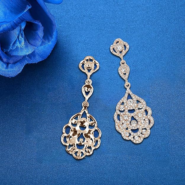 ONE PAIR: Crystal Multi Gold/Silver Rhinestone Chandelier Wedding Bridal Dangle Earrings