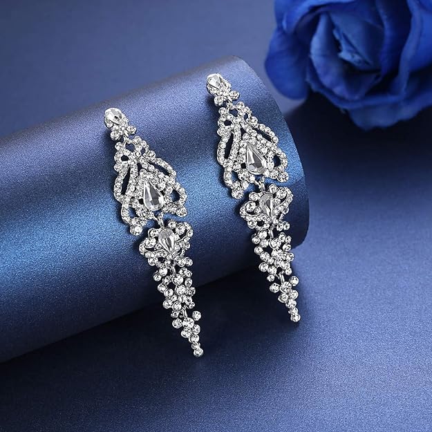 ONE PAIR: Crystal Multi Gold/Silver Rhinestone Chandelier Wedding Bridal Dangle Earrings