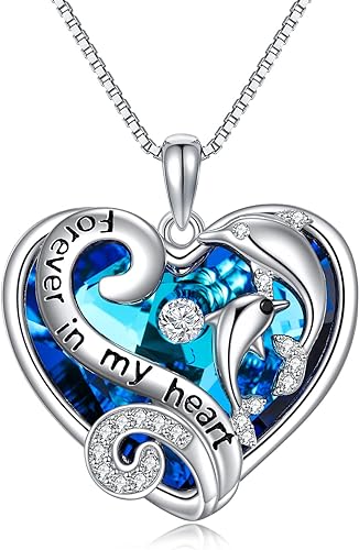 ONE :💎Dolphins HEART Pendant Necklace Fine Jewelry 💎