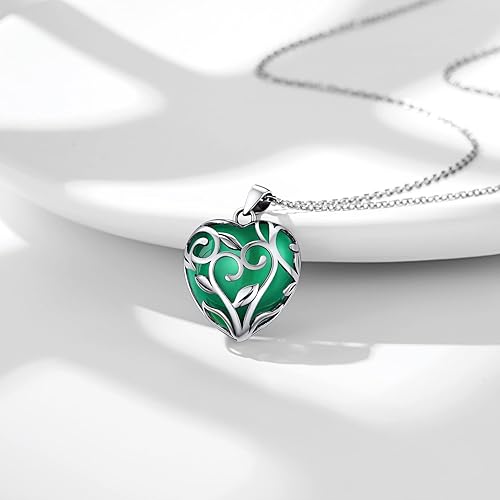 ONE: May-Synthetic Emerald Heart Crystal Necklace 925 Sterling Silver Necklace