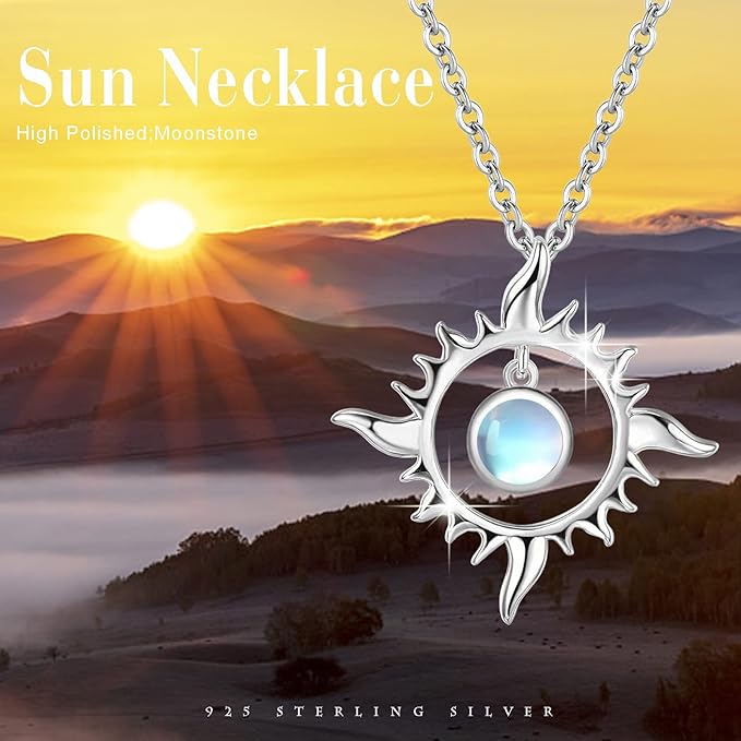 ONE :💎 SILVER Sun Pendant Necklace 💎 925 Sterling Silver MOONSTONE